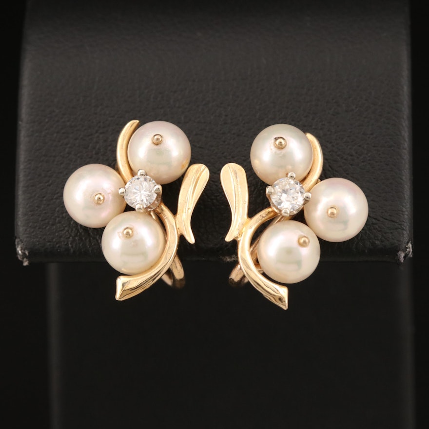 José 14K Pearl Cluster and Diamond Clip Earrings
