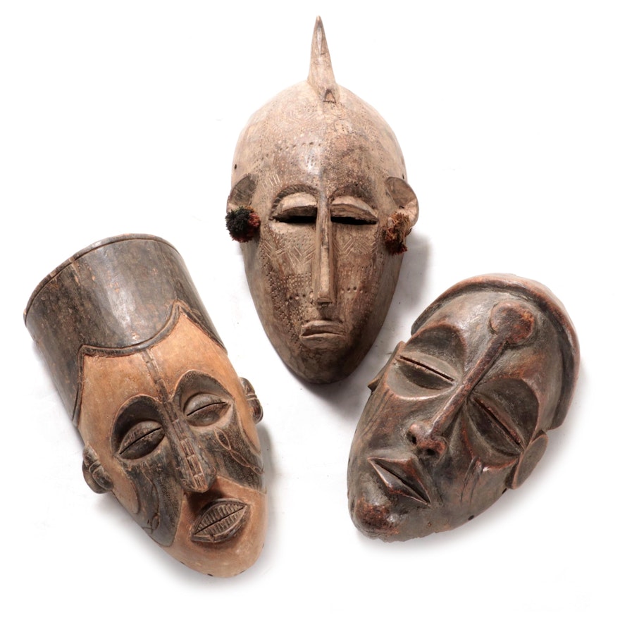 Bamana, Igbo, and Chokwe Style Carved Wood Masks, Central and West Africa