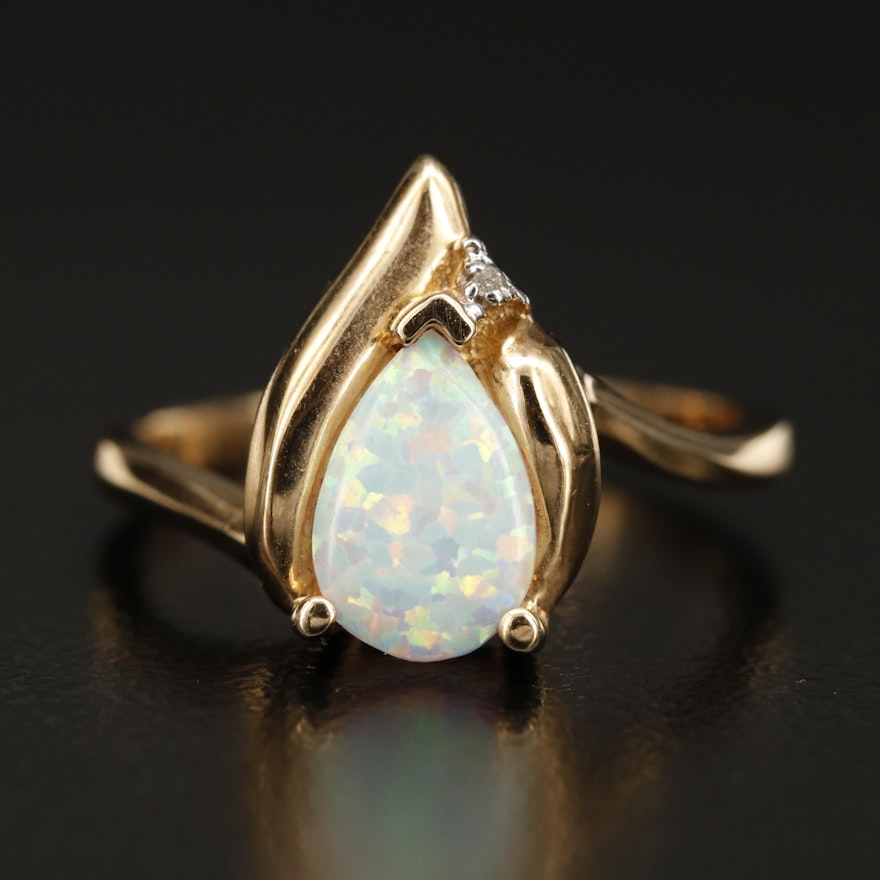 10K Opal and Diamond Teardrop Ring