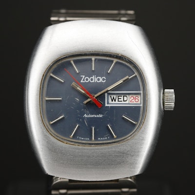 Vintage Swiss Zodiac Day/Date Automatic Wristwatch