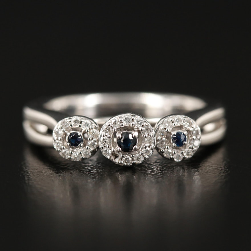 Sterling Diamond and Sapphire Ring with Trellis Setting