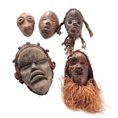 Dan Inspired Carved Wood and Fiber Masks, West Africa