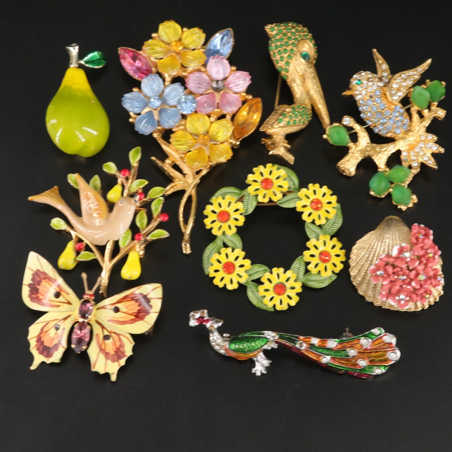 Vintage Brooches Including Hattie Carnegie and Czechoslovakian