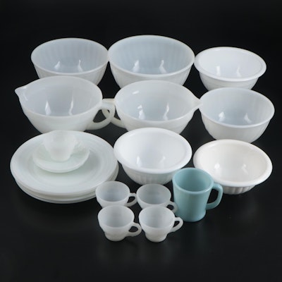 Anchor Hocking Fire-King "White Swirl" Mixing Bowls with Other Tableware