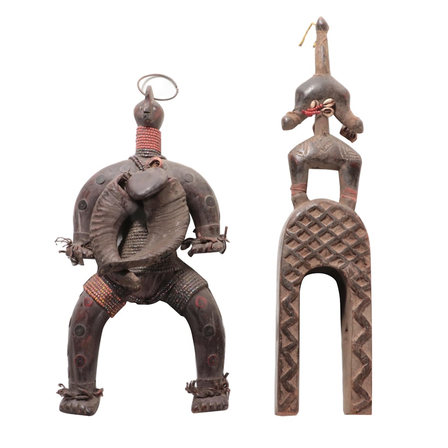 Namji Style Beaded Wood Doll and Heddle Pulley, Central Africa