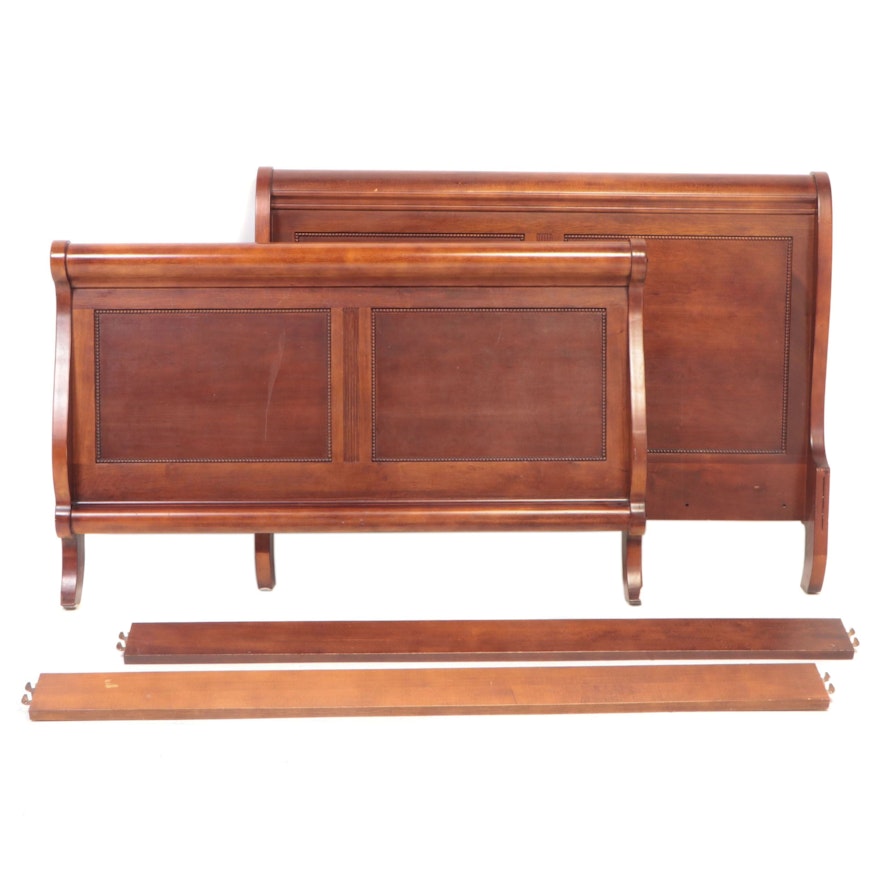 Empire Style Mahogany Finish Sleigh Bed in Queen Size