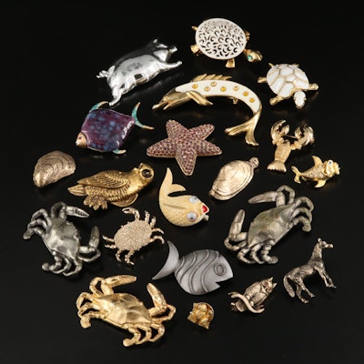 Animal Brooch Selection with Owls, Turtles and Crabs