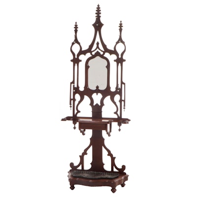 American Gothic Revival Walnut Hall Stand, Late 19th Century