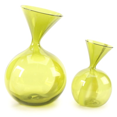 Signed Studio Blown Art Glass Spherical Flared Rim Vases
