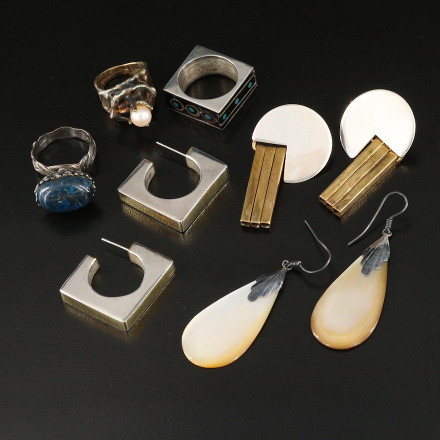Sterling Earring and Ring Selection with Mother of Pearl and Eilat Stone
