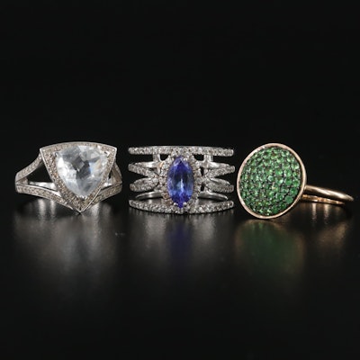 Sterling and 10K Ring Selection Including White Zircon and Quartz