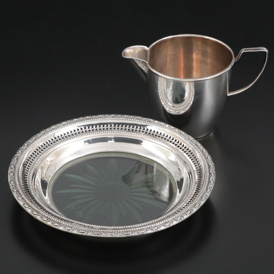 Frank M. Whiting "Talisman Rose" Sterling Silver Rimmed Coaster, and Creamer