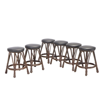 Six Bentwood and Vinyl Seat Counter Stools, Late 20th Century
