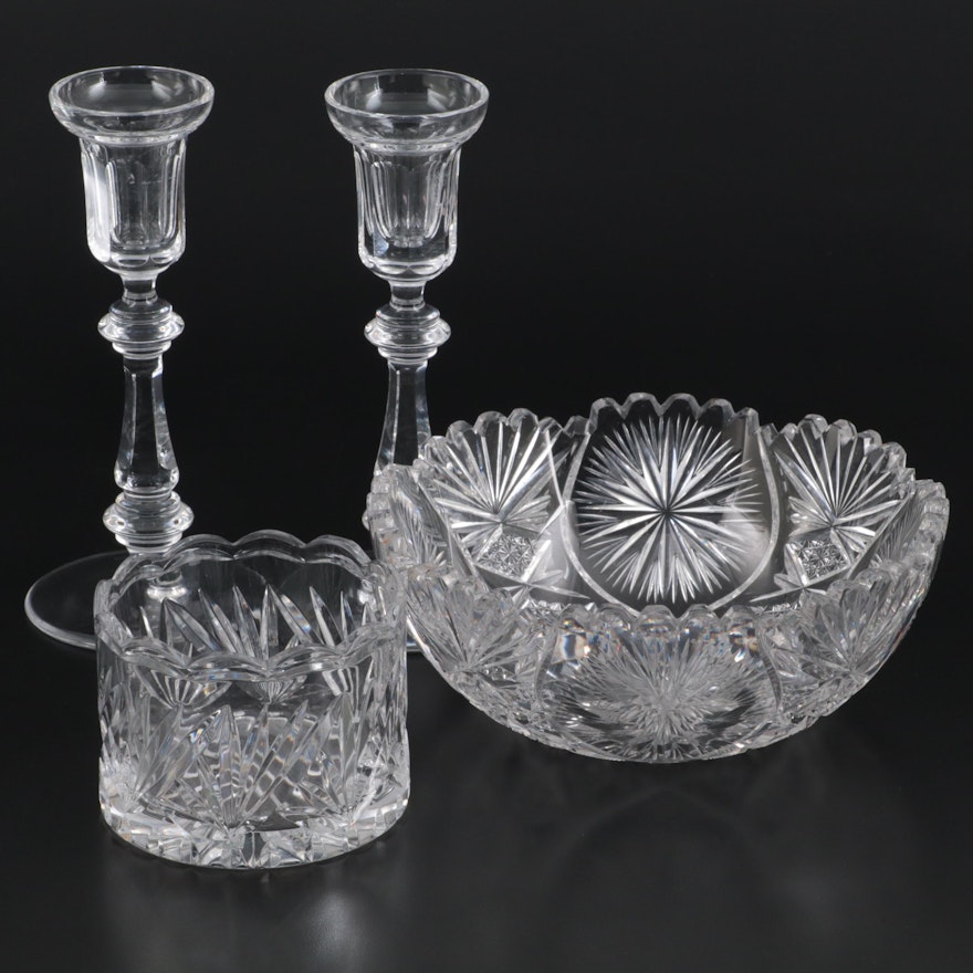 Waterford Crystal Candlesticks with American Brilliant Style and Other Bowls