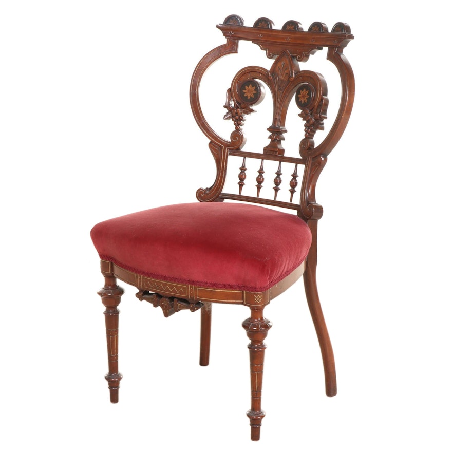 Victorian Aesthetic-Movement Inlaid Walnut Side Chair, Late 19th Century