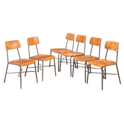 Six Heywood-Wakefield Beech Plywood and Tubular Metal Student Chairs