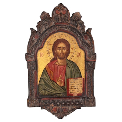 Byzantine Style Tempera Icon Painting of Jesus Christ