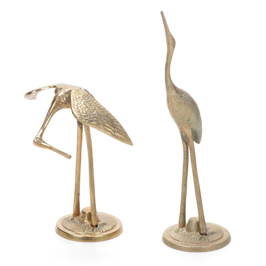 Leonard Solid Brass Crane Figurines, Mid-20th Century