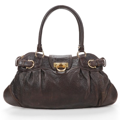 Salvatore Ferragamo Marisa Shoulder Bag in Brown Grained Leather