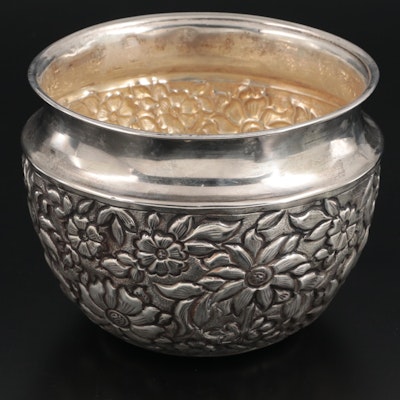 Indo-Persian Style Silver Plate Repoussé Floral Motif Bowl
