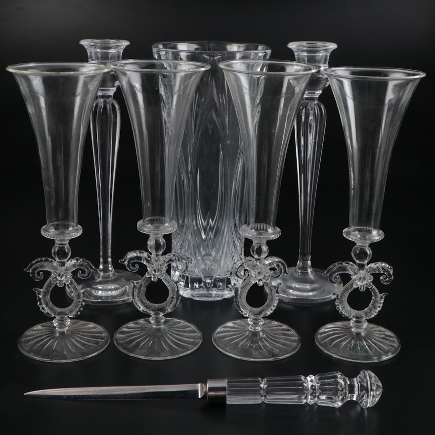 Two's Company "Legends" Champagne Flutes with Crystal Table and Desk Accessories