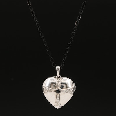 Sterling Spinel and Topaz Heart Cross Locket on Stainless Steel Chain Necklace