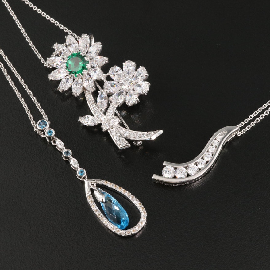Sterling Pendant Necklaces Including Converter, Sky Blue Topaz and Spinel