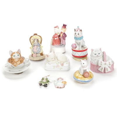Otagiri, Mann, and Schmid Musical Cat Figurines with Beatrix Potter Ornaments