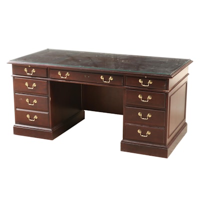 Executive Desk with Glass Top in Mahogany Finish