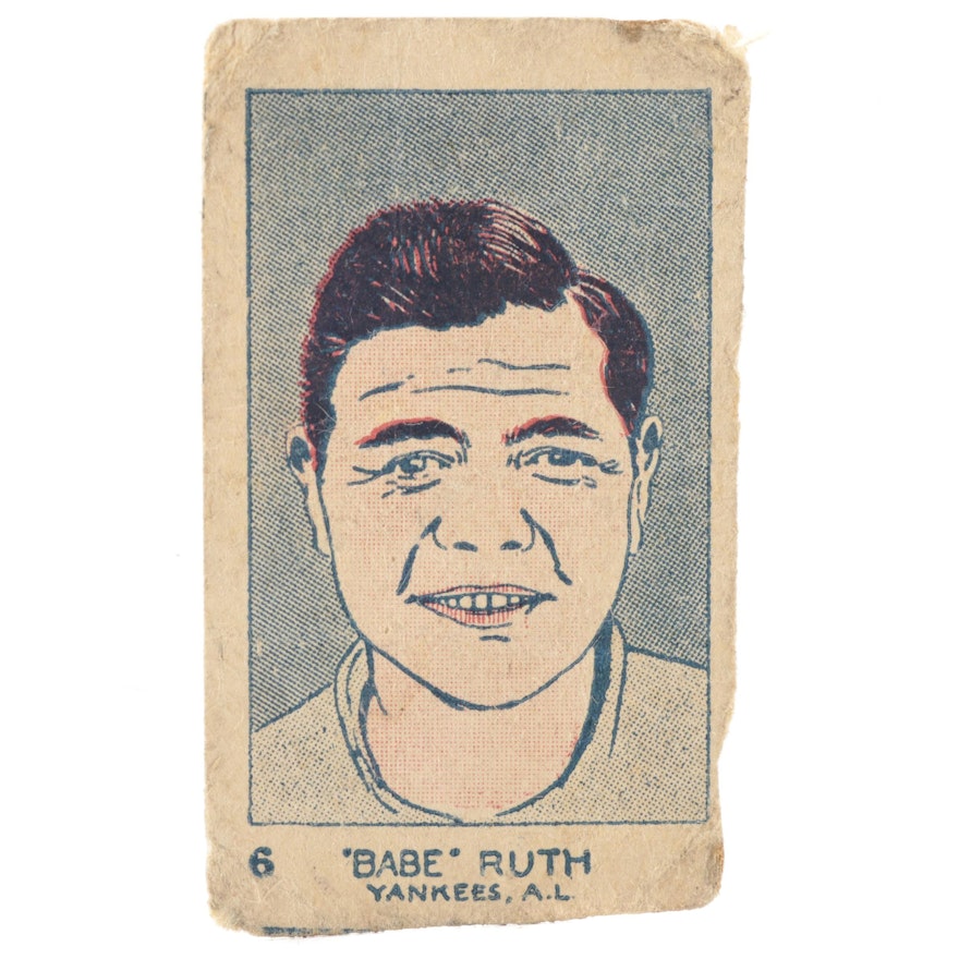 1926 W512 Babe Ruth #6 Yankees, N.Y. Hand-Cut Baseball Strip Card