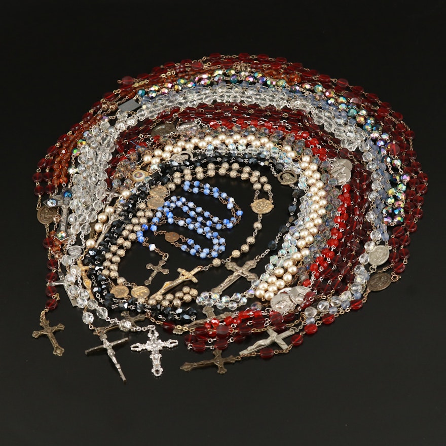 Rosaries Featuring Faux Pearl and Enameling