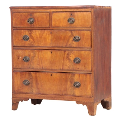 Federal Flame Mahogany and Pine Five-Drawer Chest, circa 1800