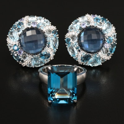 Judith Ripka Sterling Topaz and Tanzanite Earrings and Ring