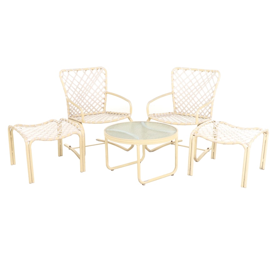 Brown Jordan Five-Piece Patio Chairs, Ottomans and Table