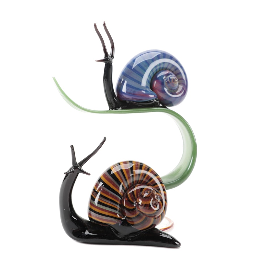 Ryan Higgins Handcrafted Art Glass Snail Figurines, 2000s