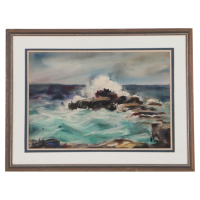 Seascape Watercolor Painting, Late 20th Century