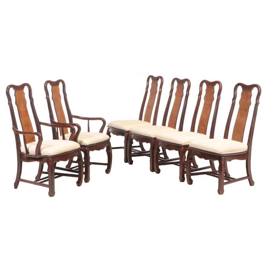 Universal Asian Inspired Mahogany and Burled Ashwood Dining Chairs