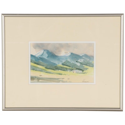 K. Boivser Watercolor Painting of Mountains, Late 20th Century