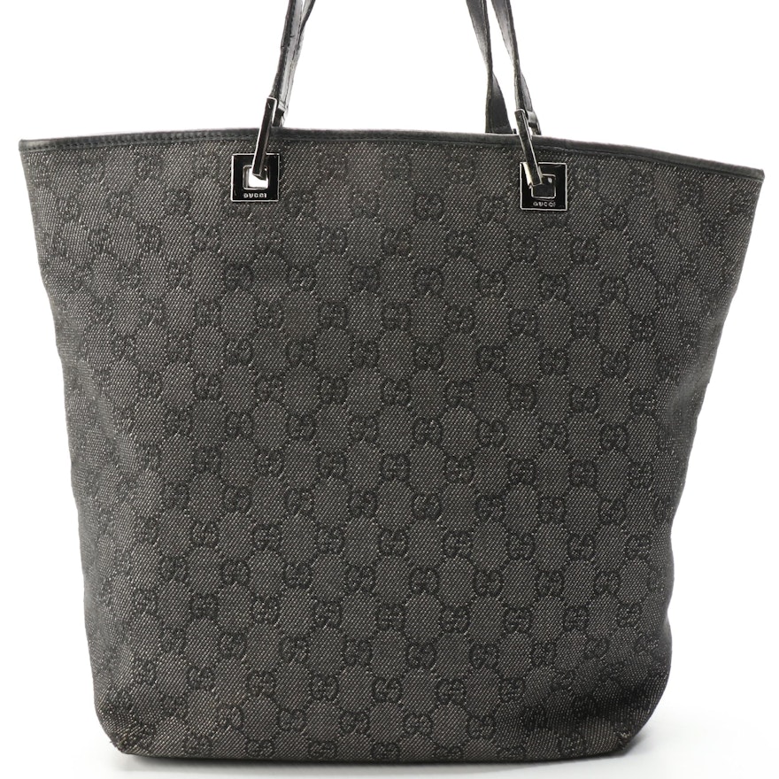 Gucci Shoulder Tote in Black GG Denim and Leather