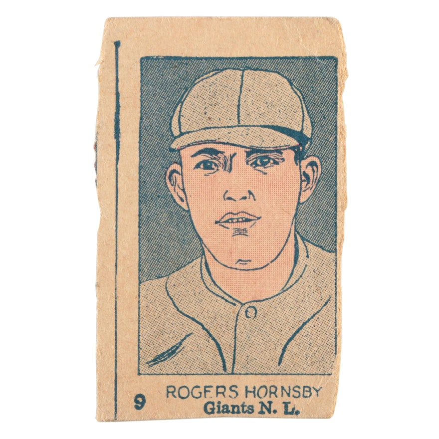 1926 W512 Rogers Hornsby #9 Giants N.L. Hand Cut Baseball Strip Card