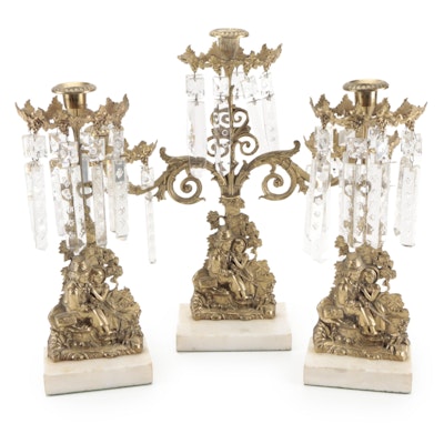 Victorian Gilt Metal and Marble Candelabra and Girandoles