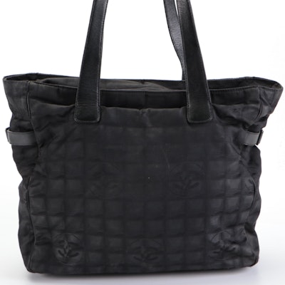 Chanel Travel Line CC Tote in Black Nylon Jacquard and Leather