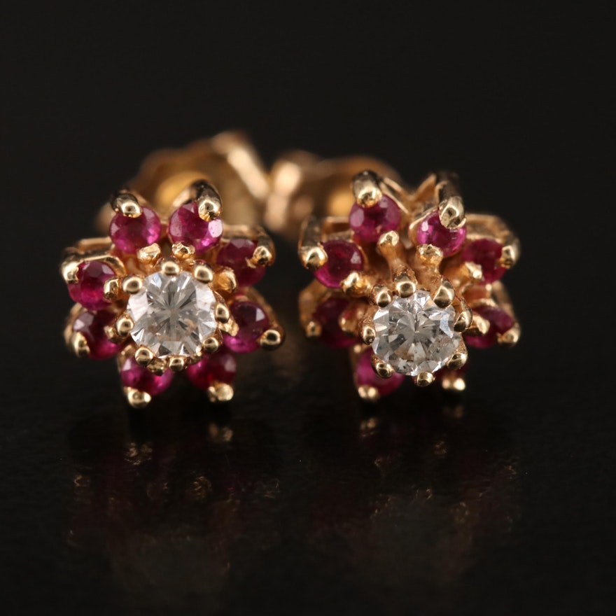 14K Diamond and Ruby Stud Earrings
