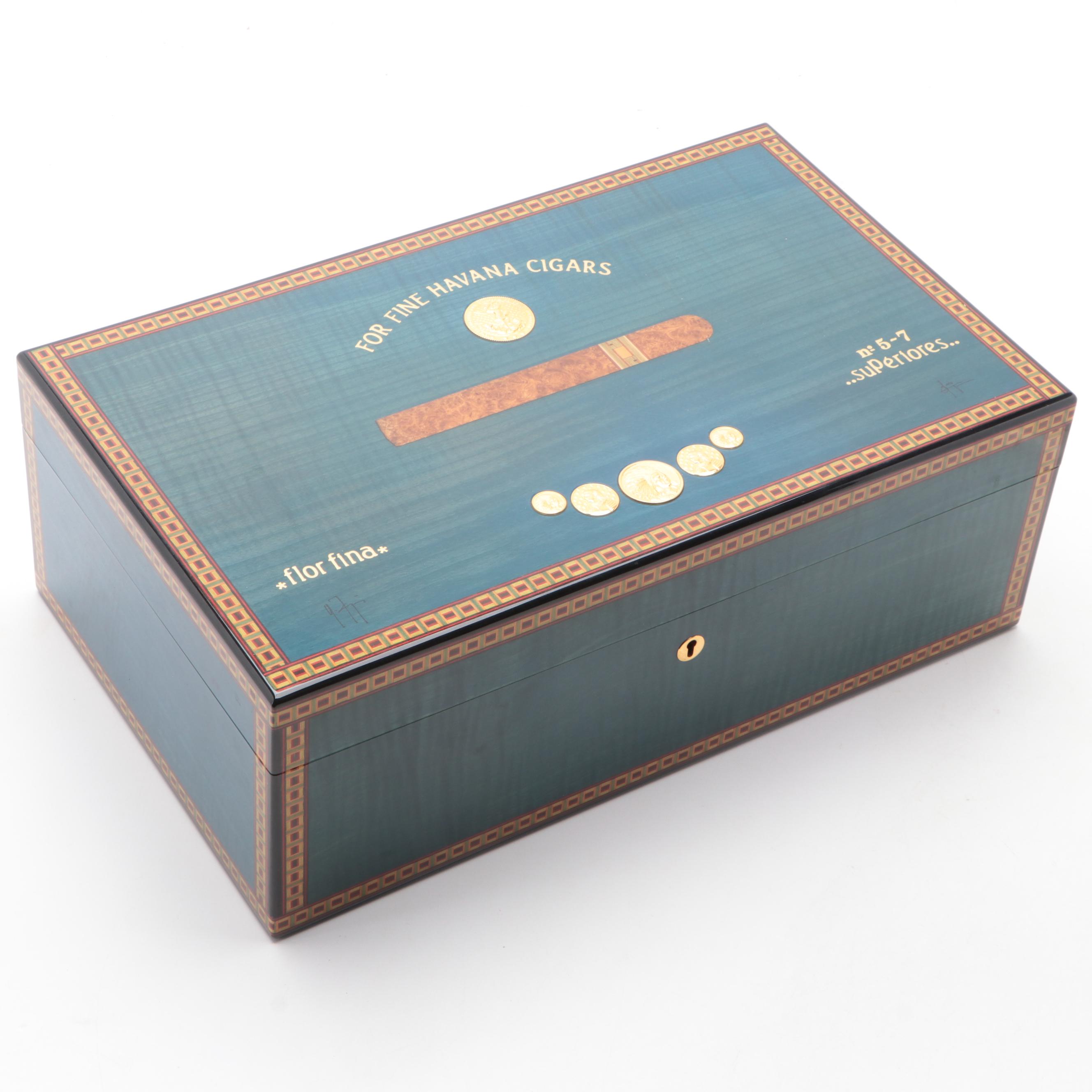 Elie Bleu "Medals Collection" Cedar Lined Cigar Humidor in Blue