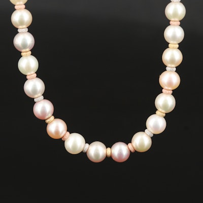 14K Tri-Color Gold Pearl Necklace with Rose Gold