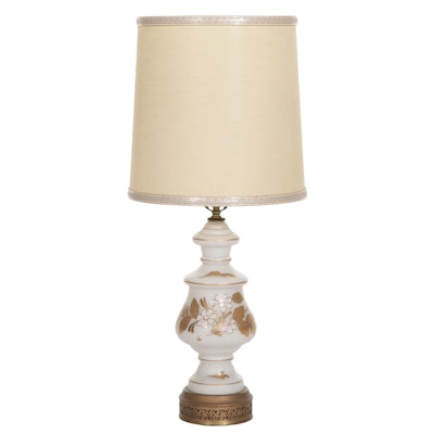 Gilt Floral Motif Glass Table Lamp, Mid-20th Century