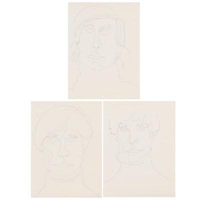 Portrait Graphite Drawings Attributed to Noel Martin of Andy Warhol