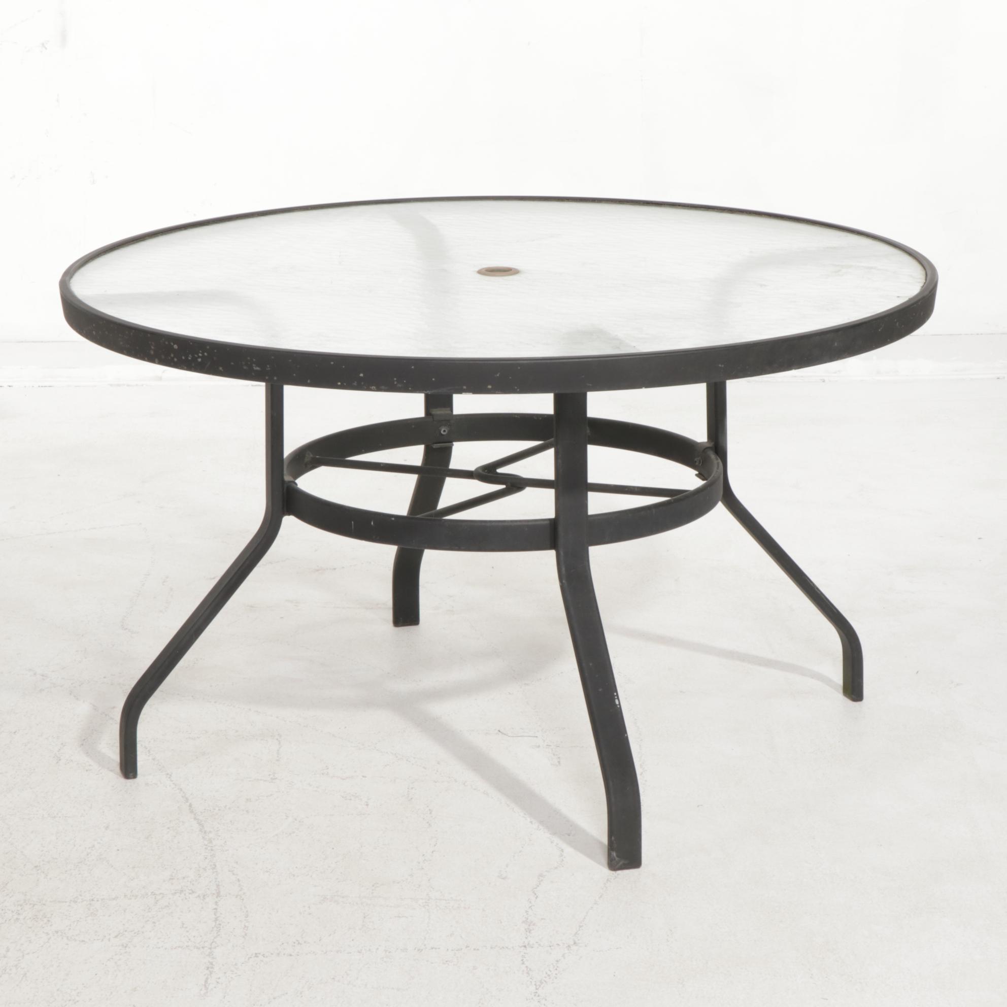 Hampton Bay Patio Dining Table with Four Chairs and Cantilever Umbrella