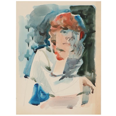 Jack Meanwell Portrait Watercolor Painting, 1977