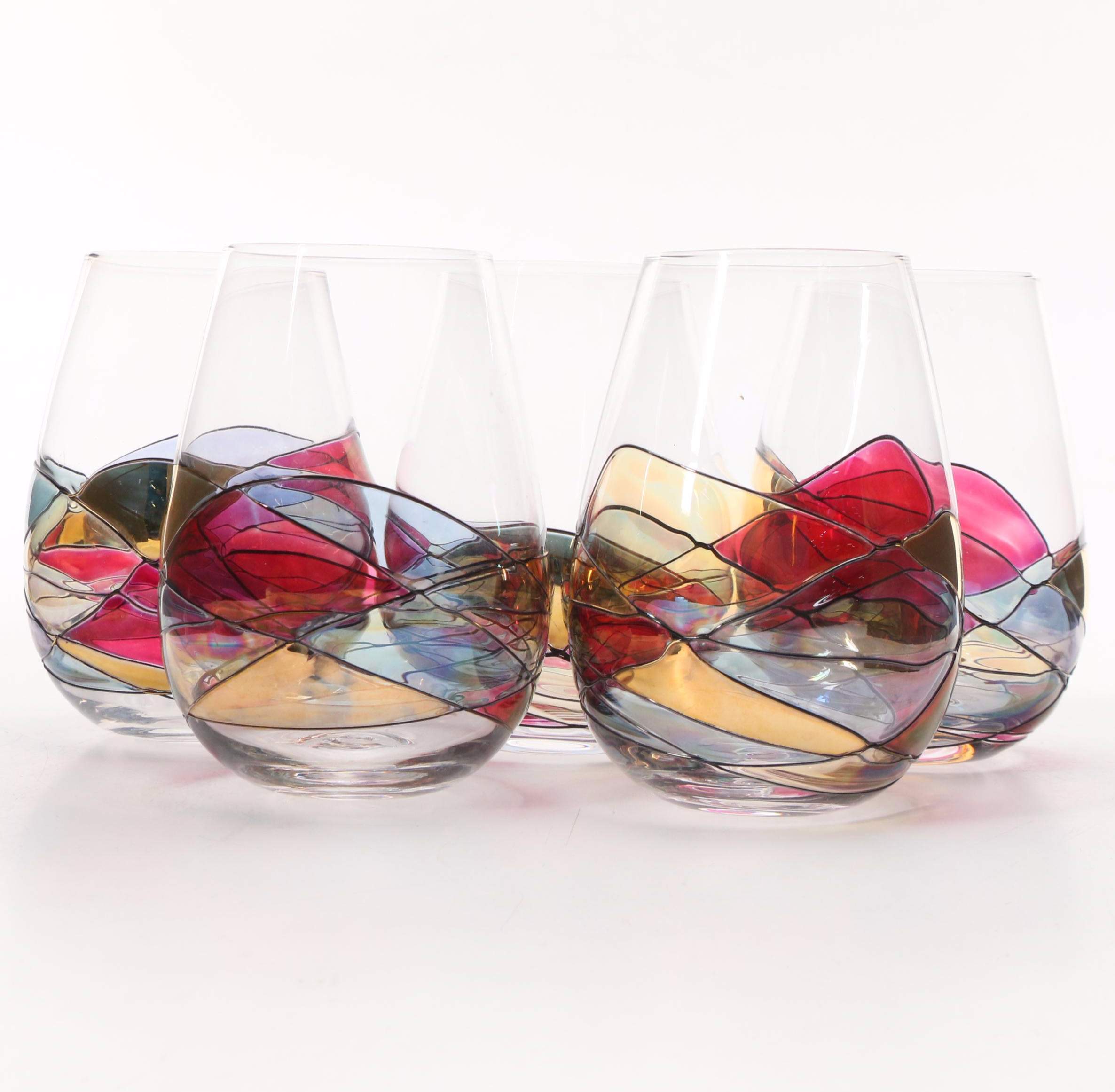 "Sagrada" HandPainted Stemless Wine Glasses EBTH